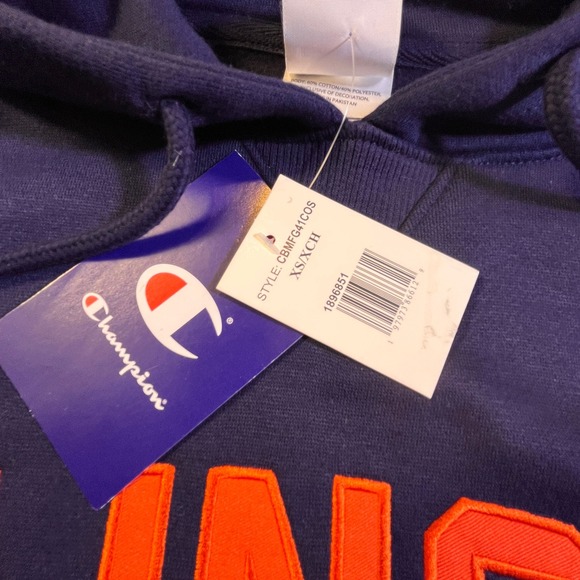 Champion Illinois Fighting Illini Hoodie Navy Orange Gray Colorblock Youth XS - Picture 3 of 8